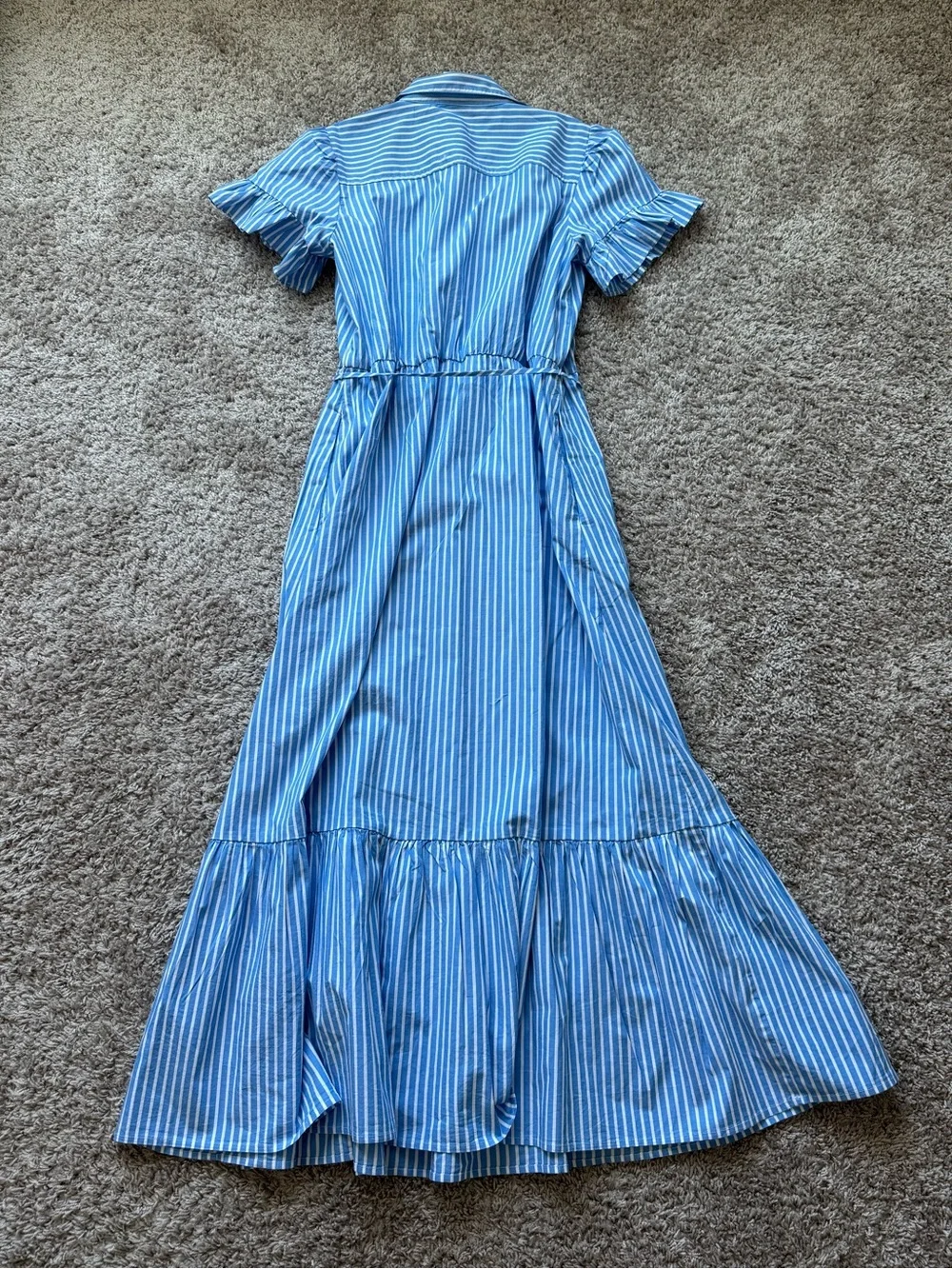 NWT J. Crew Ruffle Sleeve Blue and White Striped Shirt Maxi Dress - Size 6